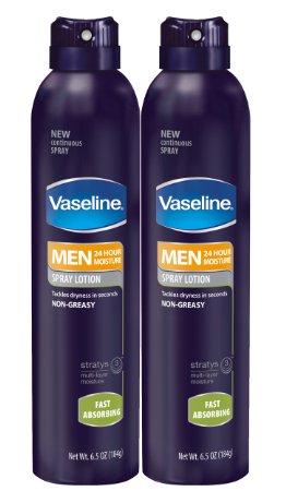 Vaseline Men Spray Lotion, Fast Absorbing 6.5 oz, Twin Pack