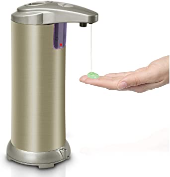 Fangsky Automatic Soap Dispenser, Touchless Soap Dispenser Metal,3 Adjustable Dispensing Volume Infrared Induction Soap Dispenser, Suitable for Bathroom, Kitchen (with Waterproof Base) 300ml