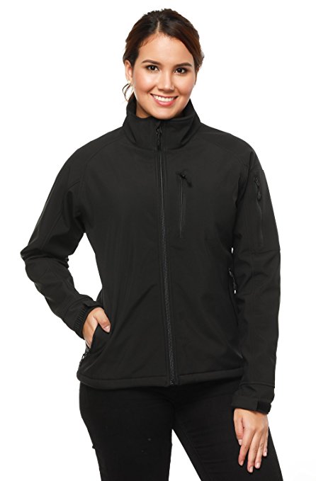 MIER Women’s Softshell Outdoor Front-Zip Jackets, Water Resistant, 6 Pockets