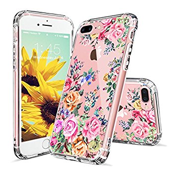 iPhone 7 Plus Case, iPhone 8 Plus Case for Girls, MOSNOVO Roses Garden Floral Flower Clear Design Plastic Back Hard Case with TPU Bumper Case Cover for iPhone 7 Plus (2016) / iPhone 8 Plus (2017)