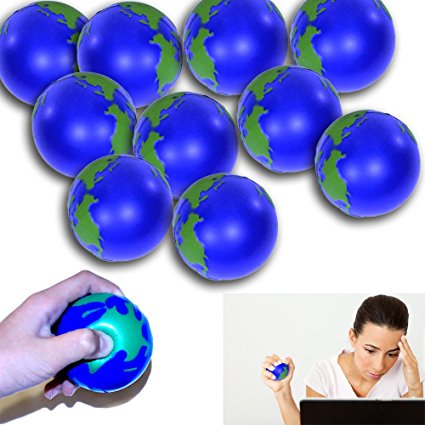 World Stress Ball - Globe Stress Relief Activity Balls 12 Pack | Pressure Relieving Health Ball 12 PK | Therapeutic Relaxing Tension Release Squeeze Ball Set of 12 for All Ages