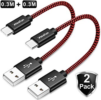 CLEEFUN Short USB C Cable [2-Pack, 0.3m], Nylon Braided USB Type C Fast Charging Charger Cable for Samsung Galaxy S10e S10 S9 S8 Plus S10 , Note 10/9/8, Sony Xperia XZ, Moto G7 G6 Plus, LG G5 G6 G7