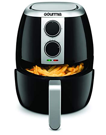 Gourmia GAF375 4.5 Qt Air Fryer | Oil-Free Healthy Cooking | Adjustable Time and Temperature Dials | Removable Dishwasher-Safe Crisper Tray | Free Recipe Book Included