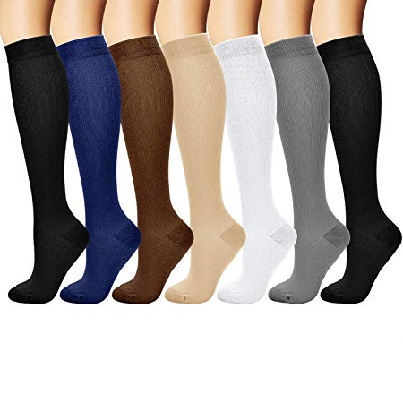 arteesol Compression Socks for Women & Men 7 Pairs, Better Blood Circulation, Graduated Athletic Fit for Running, Nurses, Shin Splints, Flight Travel, Maternity Pregnancy