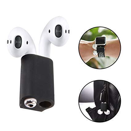 Bandmax Silicone Airpods Holder Shock Resistant AirPods Stand and Carabiner Airpods Accessories for Apple AirPods (Black)