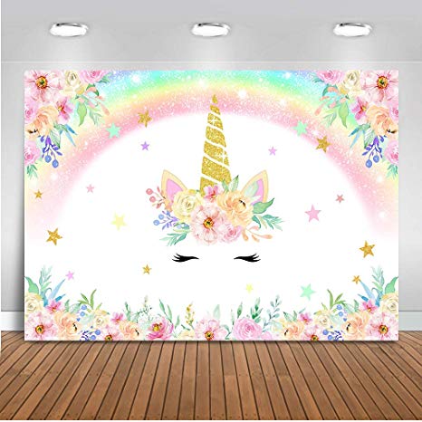 Mehofoto Unicorn Rainbow Backdrop Pink Floral Unicorn Birthday Photography Background 7x5ft Vinyl Unicorn Baby Shower Party Banner Backdrops