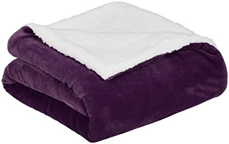 AmazonBasics Micromink Sherpa Blanket - Super-Soft, Wrinkle-Resistant - King, Plum