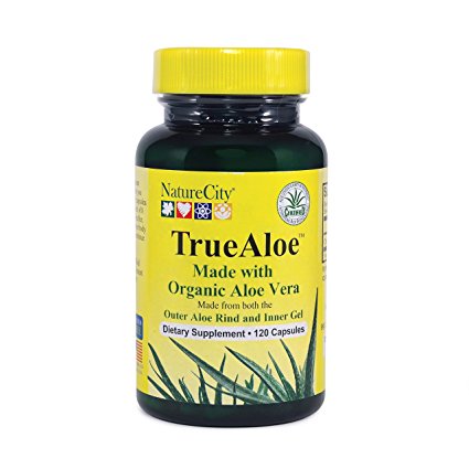 TrueAloe Organic Aloe Vera Capsules - 120 Capsules / 200mg (200:1 Extract) per capsule