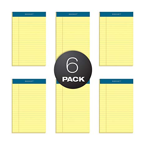 TOPS Docket Writing Tablet, 5 x 8 Inches, Perforated, Canary, Narrow Rule, 50 Sheets per Pad, 6 Pads per Pack (63351)