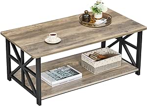 GreenForest Coffee Table for Living Room with Round Corners Farmhouse Style Center Table with Storage Shelf 40 Inch Space Saving Easy Assembly Gray Wash