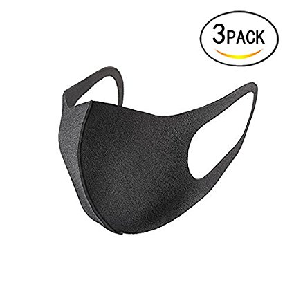 Healthcom 3 Pack Sanitary Masks Respirator Masks Safety Dust Pollen Allergy Flu Earloop Face Masks Washable Filter Face Masks,Black