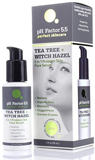 PH Factor 5.5 Tea Tree Face Oil with Witch Hazel, Vitamin E Natural Extracts. Anti-aging oil for Clogged Pores, Redness, Extreme Dry Skin, Imperfections, and Skin Blemishes. Large 2 fl oz bottle