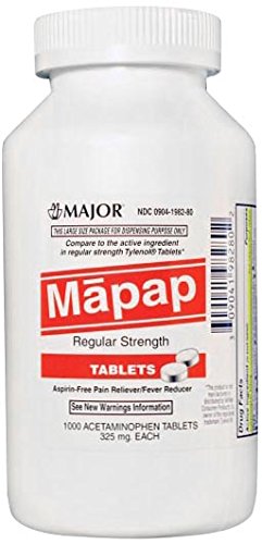 Major Pharmaceuticals 100440 Mapap Regular Strength Analgesic Tablet, Compare to Tylenol, 325 mg, White (Pack of 1000)