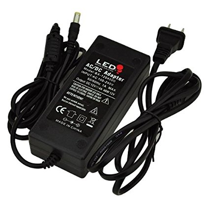 LEDwholesalers 12V 4A 48W AC/DC Power Adapter with 5.5x2.1mm DC Plug, Black, 3228-12V