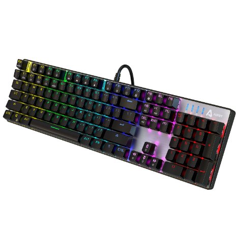AUKEY Mechanical Keyboard with Blue Switch, 104 Full Keys and Customize RGB Backlit, 9 Switchable Backlight for PC MAC Gamers