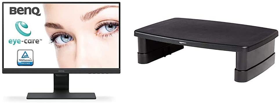 BenQ GW2280 22 Inch 1080p Eye Care LED Monitor, Anti-Glare, Dual HDMI, B.I. Sensor for Home Office - Black & AmazonBasics Adjustable Monitor Stand