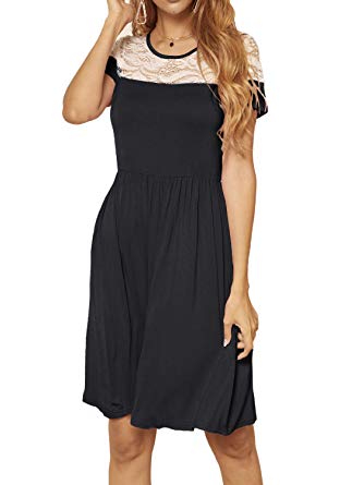 levaca Women's Summer Casual Swing Short Sleeve Pleated T-Shirt Dress