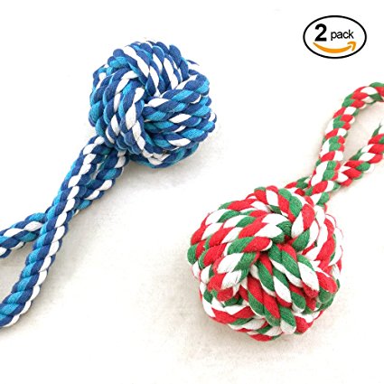 Dog Chew Toy [ 2-Pack Value Set ] - Knotted Rope Dog Chew Ropes Ball, Multi Color, (toy ball color will be shipped randomly) - [ DAGO-Mart Quality Guarantee ]