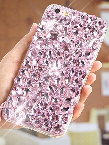 3D Handmade Luxury Bling Sparkle Crystal Rhinestone Full Diamond Clear Gemstone Glitter Case for Samsung Galaxy A70 6.7"(Pink)