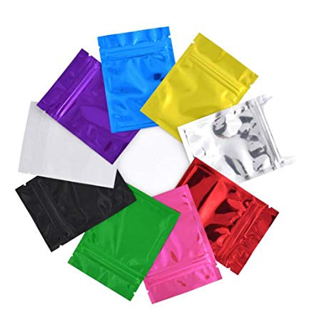 100 Pieces Colorful Self Sealing Ziplock Mylar Packing Pouch Storage Food Accessory Snack Package Bags Heat Seal Tear Notches Aluminum Foil Wholesale Food Grade Pouches (Color Random) (7.56.5cm)