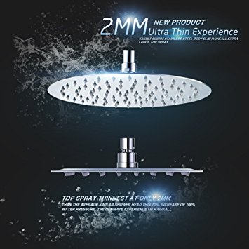 SR SUN RISE 12-inch Luxury Round Rainfall Shower Head Wall Mount High Pressure Rain Showerhead Ultra Thin Chrome Finish 2.5 Gpm SRSH-1201G