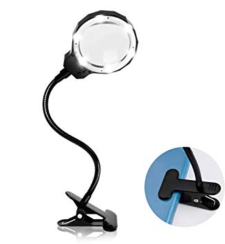 Raffaelo Led Lighted Magnifier 3X Magnifying Glass - Rechargeable Magnifying Lamp - 2 in 1 Clamp Table and Handheld Magnifier for Seniors Reading, Soldering, Inspection and Hobby (Black)