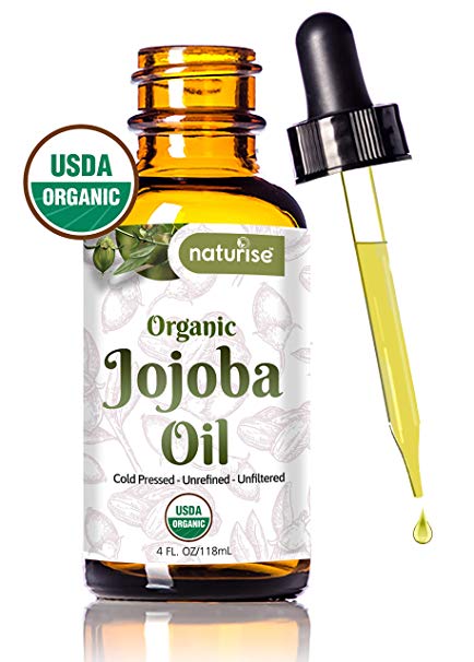 Naturise Jojoba Oil Organic, Pure Cold Pressed Unrefined USDA Organic Jojoba Oil (4 Fl OZ) For Face, Hair, Skin, Nails, Beard, And DIYs