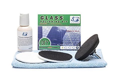 Glass Polishing Kit for all Types of Glass, Removes Surface Marks, Water Damage - DIY Repair used with electric drill