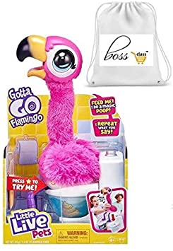 EBK Children Fun Gotta Go Flamingo~Interactive Plush Toy That Eats, Sings, Wiggles, Poops & Talks, includes Reusable Food BUNDLE with Poppy the Scented Plush Animal Toy, Pearly Shell Pen & Toy Carry B