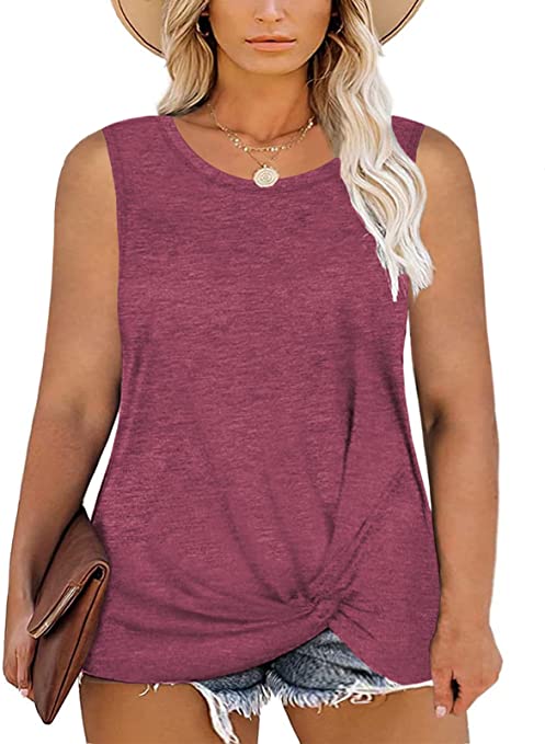 DOLNINE Plus-Size Tank Tops for Women Knotted Summer T Shirts Sleeveless Tees