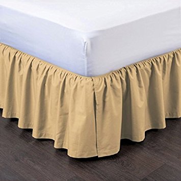 GorgeousHomeLinen (PLE) 1 Solid Pleated Dressing Bed Skirt Soft Smooth Microfiber 14" inch Drop (King, Gold)