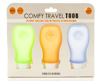Comfy Travel Toob Silicone Bottles Set 3 x 3 Oz - High Quality BPA Free TSA Airline Approved for Carry-On Containers - Leak Proof - Perfect for Many Types of Liquids