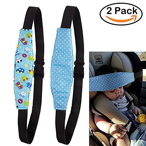 R • HORSE 2Pcs Infants and Baby Head Support Pram Stroller Safety Seat Fastening Belt Adjustable Playpens Sleep Positioner with Fluorescent Wristband