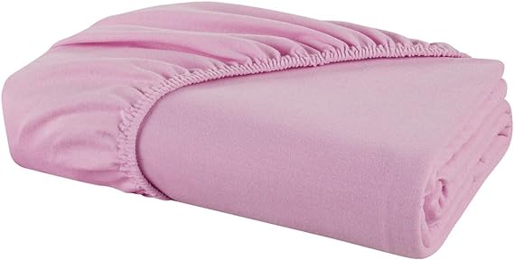 DELANNA Jersey Knit Fitted Sheet Soft Breathable Bottom Sheet Only (Pink, Queen)