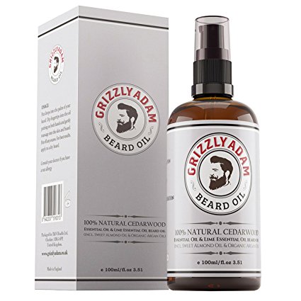 GRIZZLY ADAM Large Beard Oil 3.4 oz / 100 ml - Cedarwood Premium Beard Conditioning Oil - Soothes Rashes & Irritation Caused by Beard Growth and Is Anti Bacterial, Eliminates Itching and Dandruff
