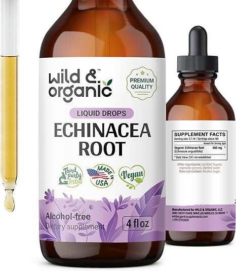 Echinacea Drops - Organic Echinacea Tincture - Echinacea Root Supplement - Vegan, Alcohol Free - 4 fl oz