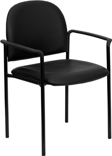 Flash Furniture BT-516-1-VINYL-GG Black Vinyl Comfortable Stackable Steel Side Chair with Arms