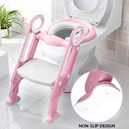 KingSo Potty Toilet Trainer Seat with Sturdy & Non-Slip Step Stool Ladder, Adjustable Toddler Toilet Seat for Boys and Girls(Pink)