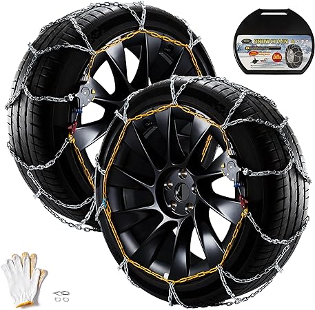 DEDC Snow Chains for Car, Snow Tire Chains for SUVs and Trucks, Auto Trac Tire Traction Wheel Chains 1 Min Quick Fit Easy Chainsaw Reusable Universal Emergency Traction Chain - Set of 2 MS1519