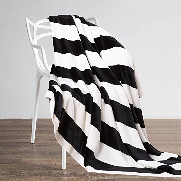 NTBAY Flannel Throw Blankets Super Soft with Black and White Stripe (51"x 68")