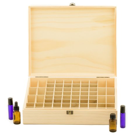 Essential Oil Box Wooden Organizer - Large Wood Storage Case Holds 68 Oils. Protects 15ml Drams & 10ml Roller Bottles - Best for Travel and Presentations. Display doTERRA, Young Living, Plant Therapy