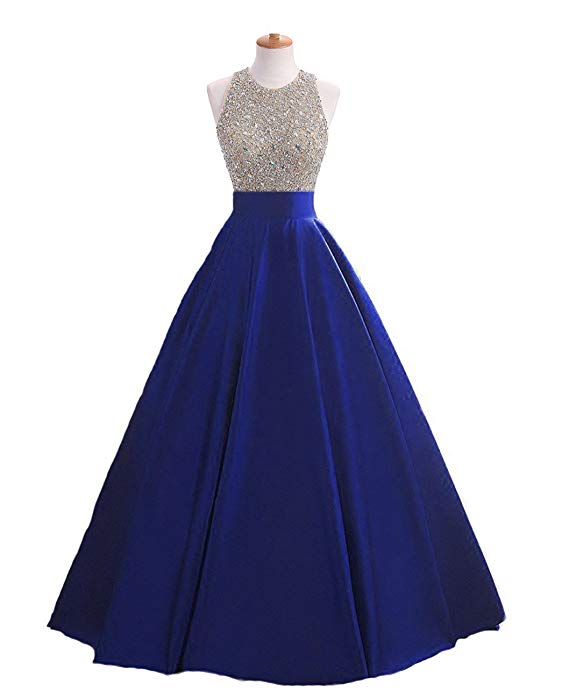 HEIMO Women's Sequins Keyhole Back Evening Ball Gown Beaded Prom Formal Dresses Long H095