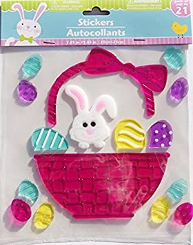 Spring Easter Eggs and Bunny Basket Gel Window Clings - 16 Piece