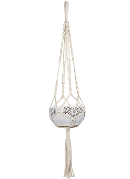 Mkono Macrame Plant Hanger Indoor Outdoor Hanging Planter Basket Cotton Rope 4 Legs 41 Inch