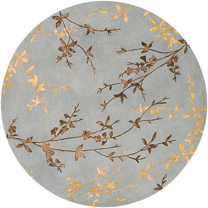 Surya Tamira TAM-1000 Transitional Hand Tufted 100% Wool/Viscose Dove Gray 8' Round Floral Area Rug
