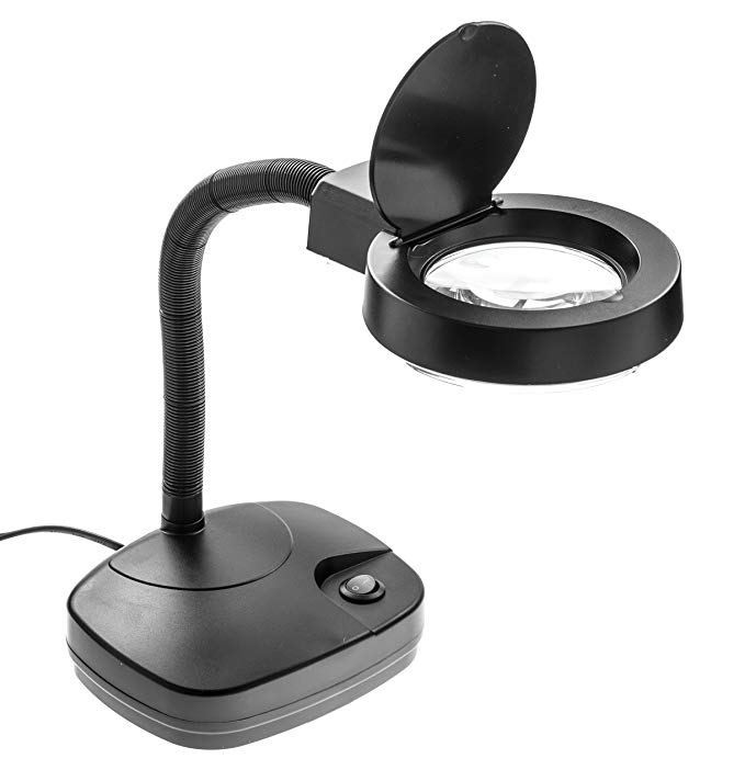 SE MC350B 3.5" Illuminated Dual Magnifier Table Lamp, Black