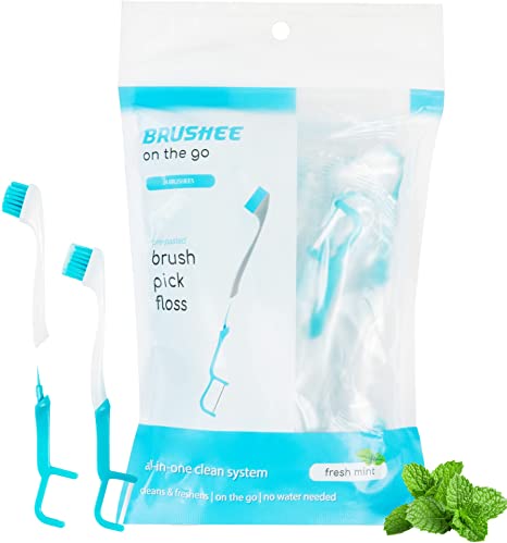 Brushee 24-Pack Pre-Pasted Mini-Brush w/Floss & Pick â‚¬â€œ Individually Wrapped & Disposable Prepasted Travel Toothbrushes â‚¬â€œ Small Adult Toothbrush For Oral Care