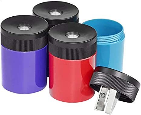 Pencil Sharpener, Premium Quality Sharpener with Screw-on lid, Prevents Accidental Openings, Compact Size for Pencil case and Work-Station, 511 63BK (Pack of 1) , Assorted Colors. !#.1 Pack