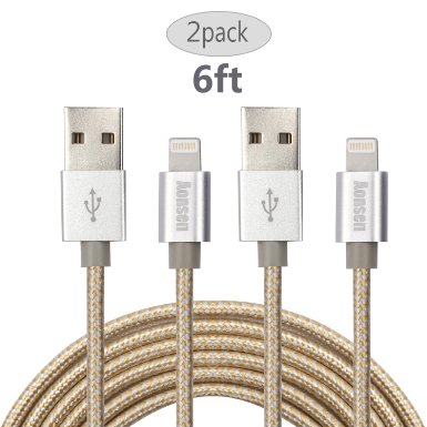 Aonsen iPhone Cable 2Pack 6ft Nylon Braided Lightning Cable USB Cord Charging Cable for iPhone 6/6 Plus/6s/6s Plus,iPhone 5 5c 5s,iPad 4 Mini Air(Gold)