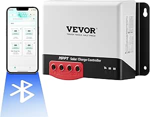 VEVOR 30A MPPT Solar Charge Controller, 12V / 24V Auto DC Input, Solar Panel Regulator Charger with Bluetooth Module, 98% Charging Efficiency for Sealed(AGM), Gel, Flooded and Lithium Battery Charging